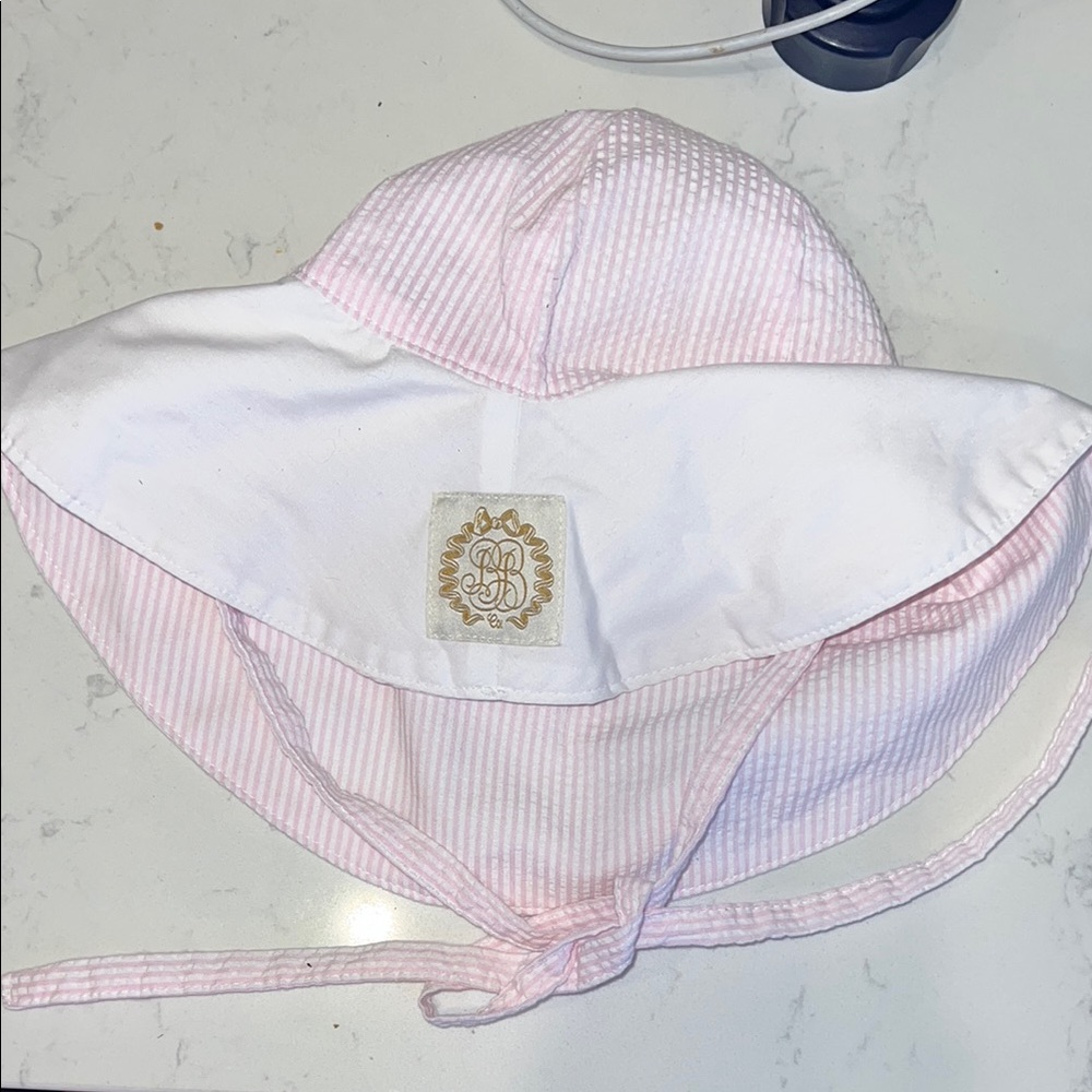 TBBC Pink and White Seersucker wide brim hat